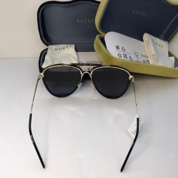 New Original Gucci GG0672S Unisex Aviator Sunglasses, Black/Grey - Picture 5 of 11